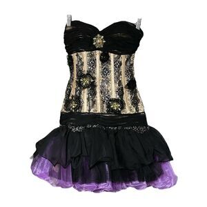 Jasz Couture Purple Black Retro 80s Lace Beaded Corset Tutu Prom Dress Sz 0 New